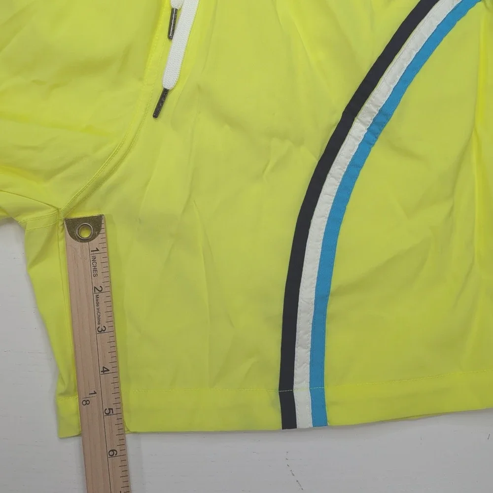 Vintage 80s Sun Britches Swim Trunks Mens M Neon Yellow Stripe NWOT
